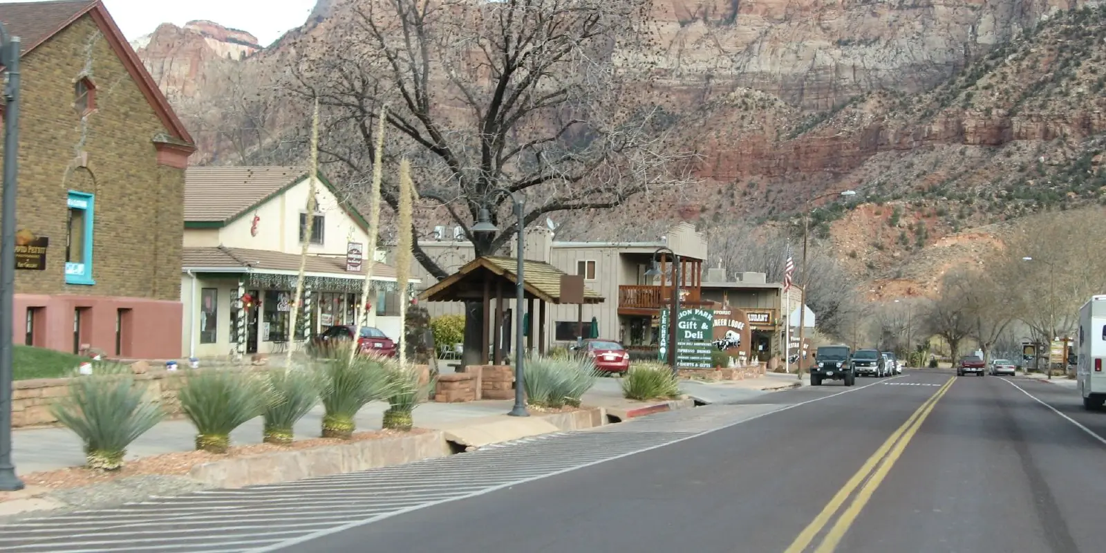 The town of Springdale below the cliffs of Zion.