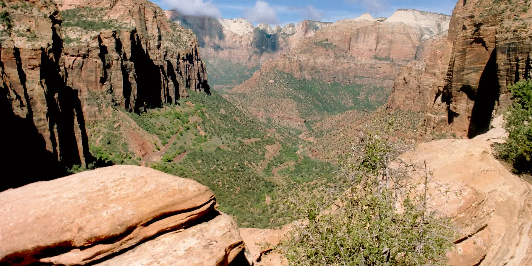 Sandstone domes and cliffs seen from Canyon Overlook in Zion National Park.